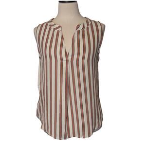 Loft Women's S Sleeveless Top White with Orange & Navy Stipes Jersey Knit Back